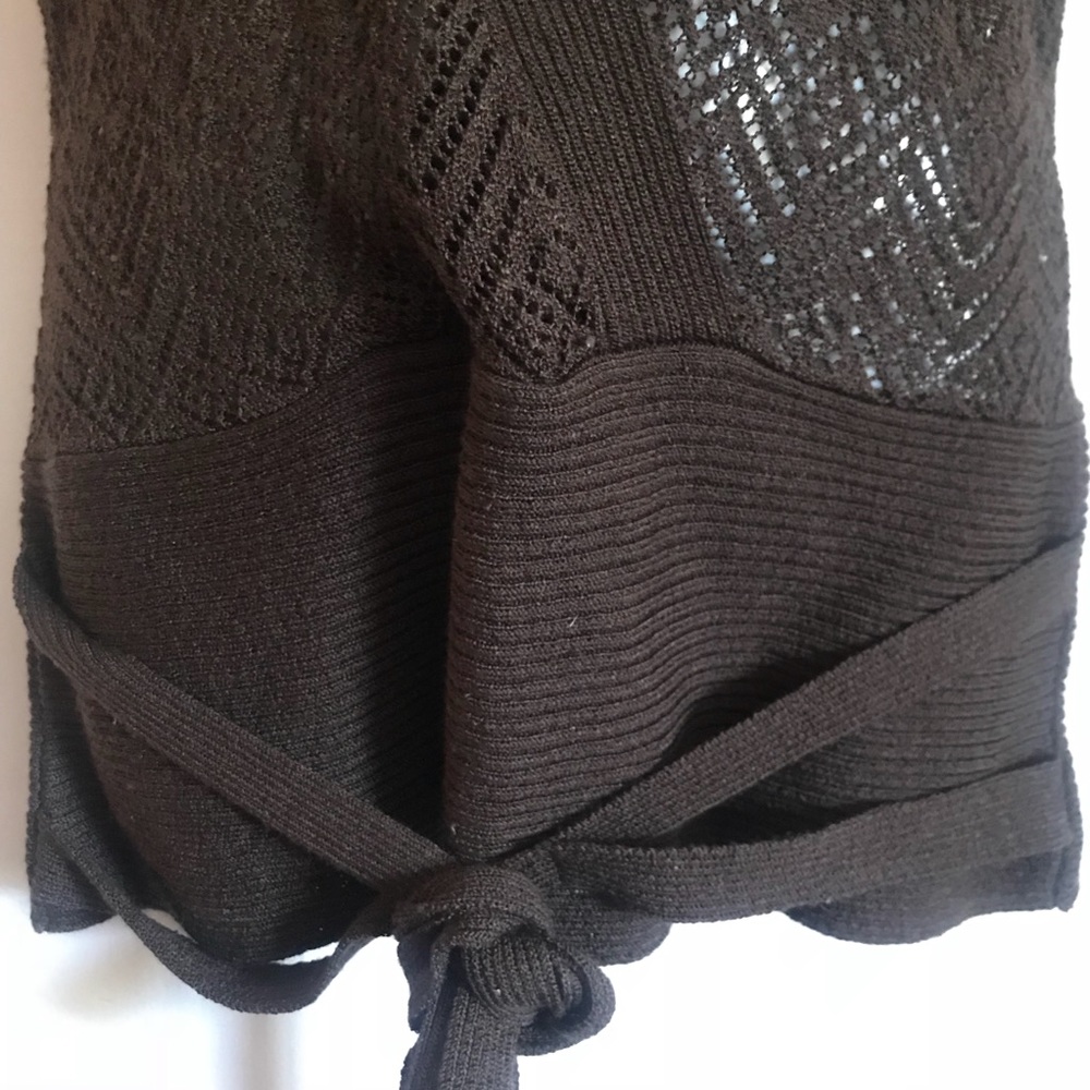 VTG Mexx Y2K Open Chevron Mesh Pointelle Knit Wrap Sweater Vest Top Brown Medium - Picture 11 of 12